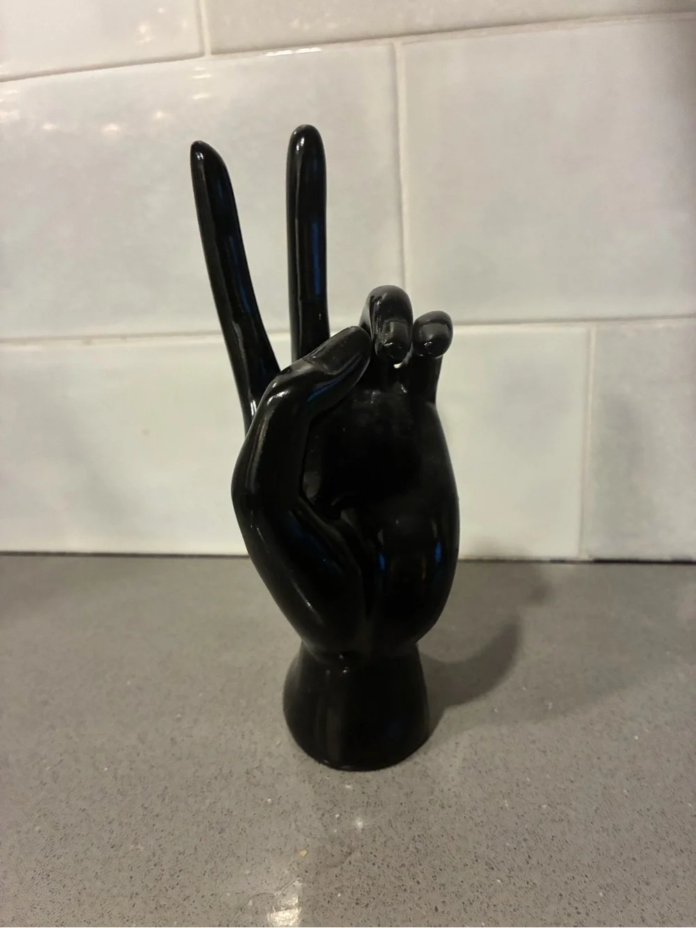 Black Ceramic Peace Hand Accent Statue